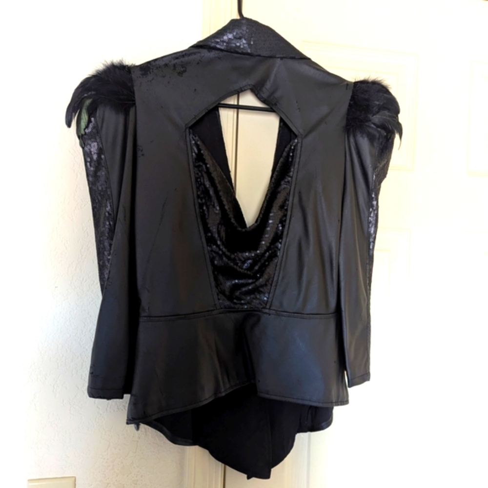 Lip Service Y2K Black Faux Leather Jacket Women’s Medium | Feather Trim Cutout - Picture 2 of 7